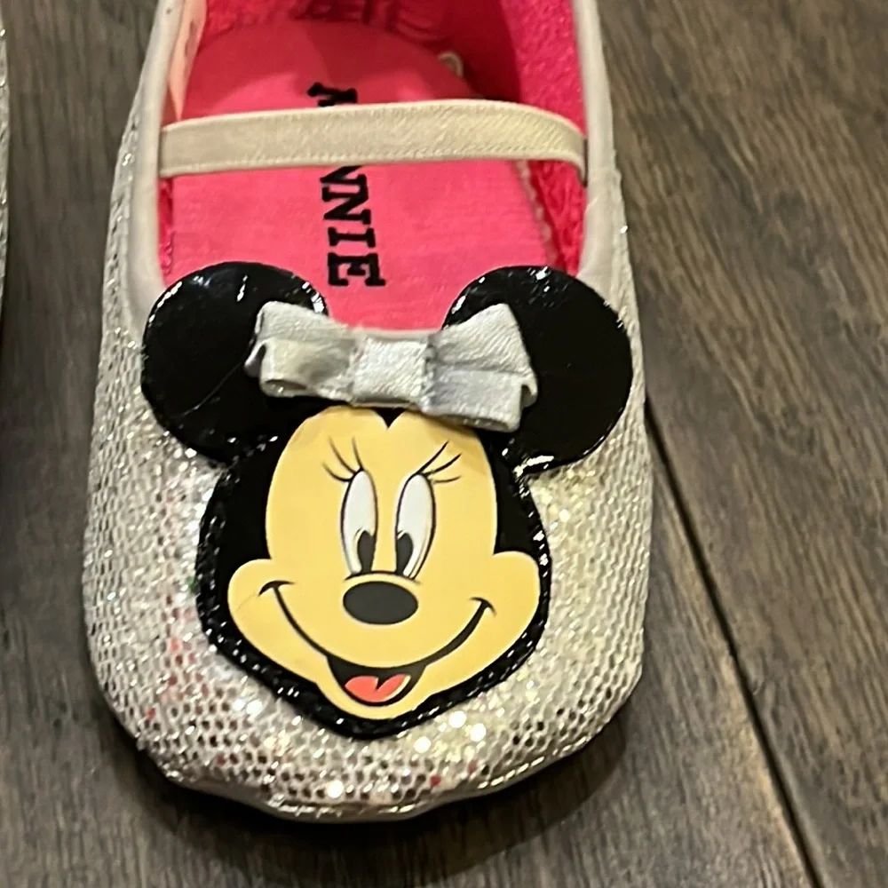 Disney Minnie Mouse maryjane Mary Jane Crib Shoes silver Baby Infant Girl 6-9 mo